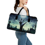 Zombie Hand Rising From Grave Print Leather Duffle Bag