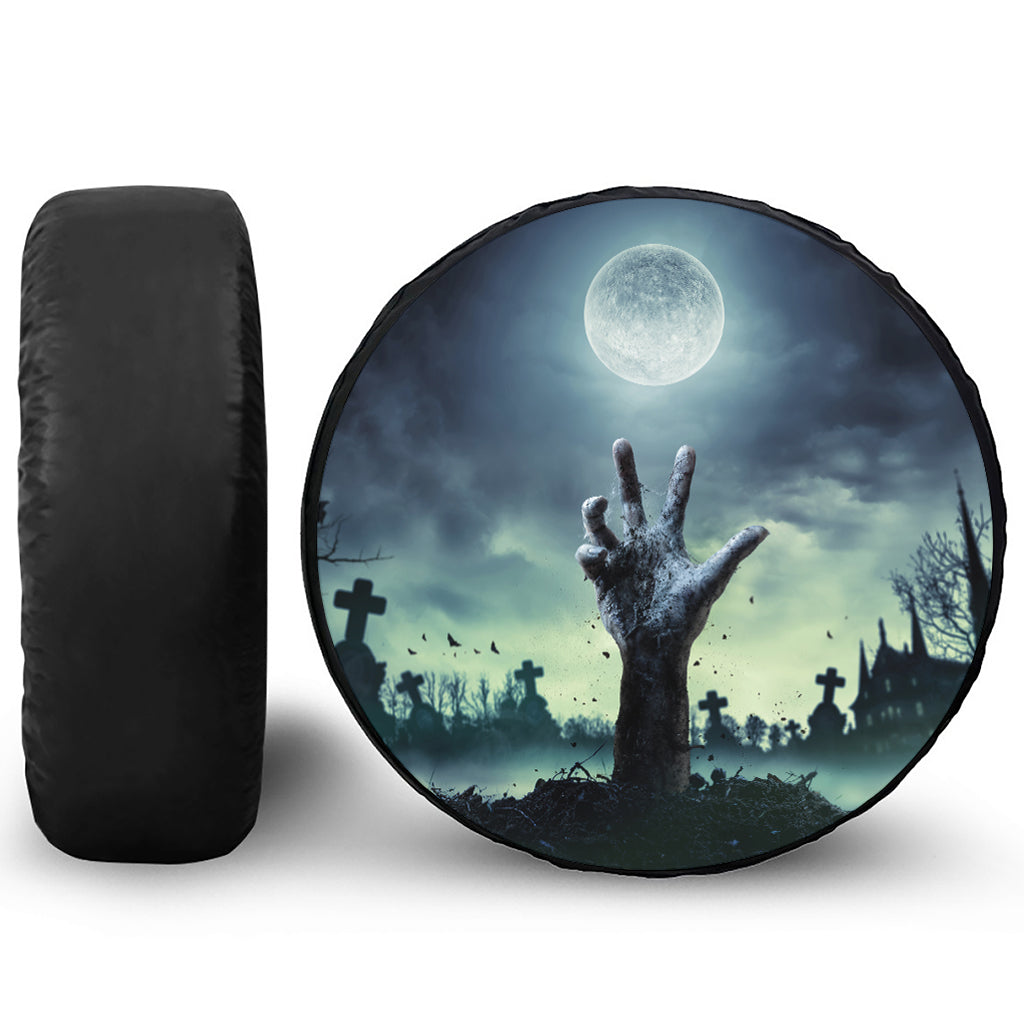 Zombie Hand Rising From Grave Print Leather Spare Tire Cover
