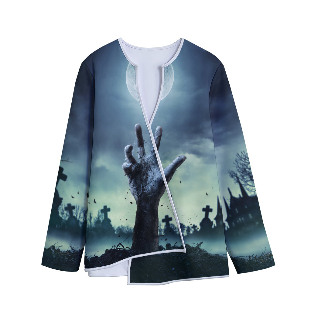 Zombie Hand Rising From Grave Print Long Sleeve Short Coat