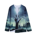 Zombie Hand Rising From Grave Print Long Sleeve Short Coat