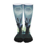Zombie Hand Rising From Grave Print Long Socks