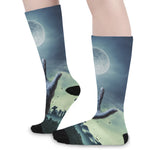 Zombie Hand Rising From Grave Print Long Socks