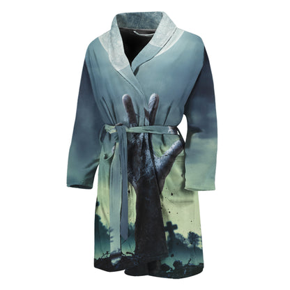 Zombie Hand Rising From Grave Print Men's Bathrobe