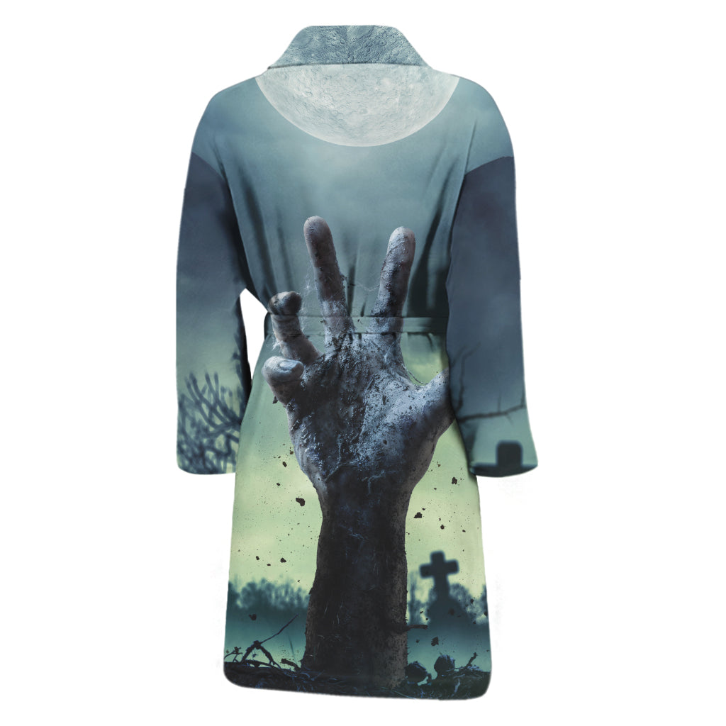 Zombie Hand Rising From Grave Print Men's Bathrobe