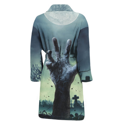Zombie Hand Rising From Grave Print Men's Bathrobe