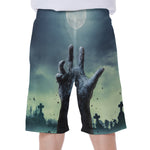 Zombie Hand Rising From Grave Print Men's Beach Shorts