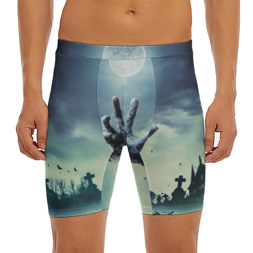Zombie Hand Rising From Grave Print Men's Long Boxer Briefs
