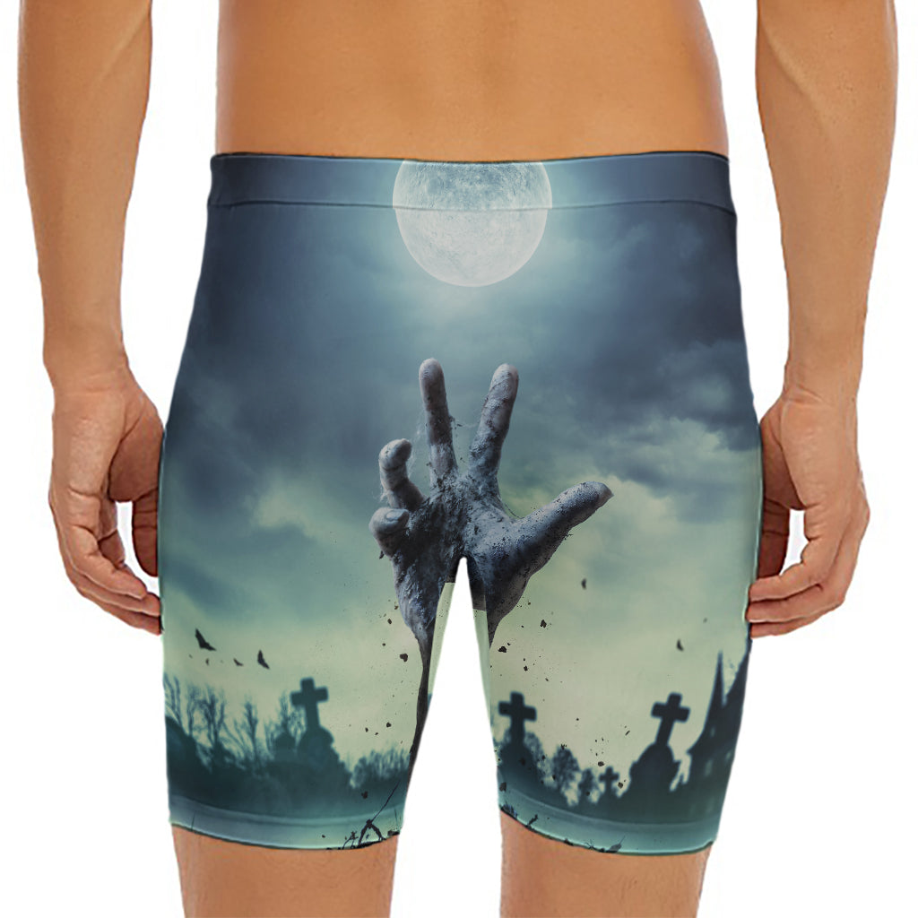 Zombie Hand Rising From Grave Print Men's Long Boxer Briefs