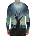 Zombie Hand Rising From Grave Print Men's Long Sleeve Rash Guard