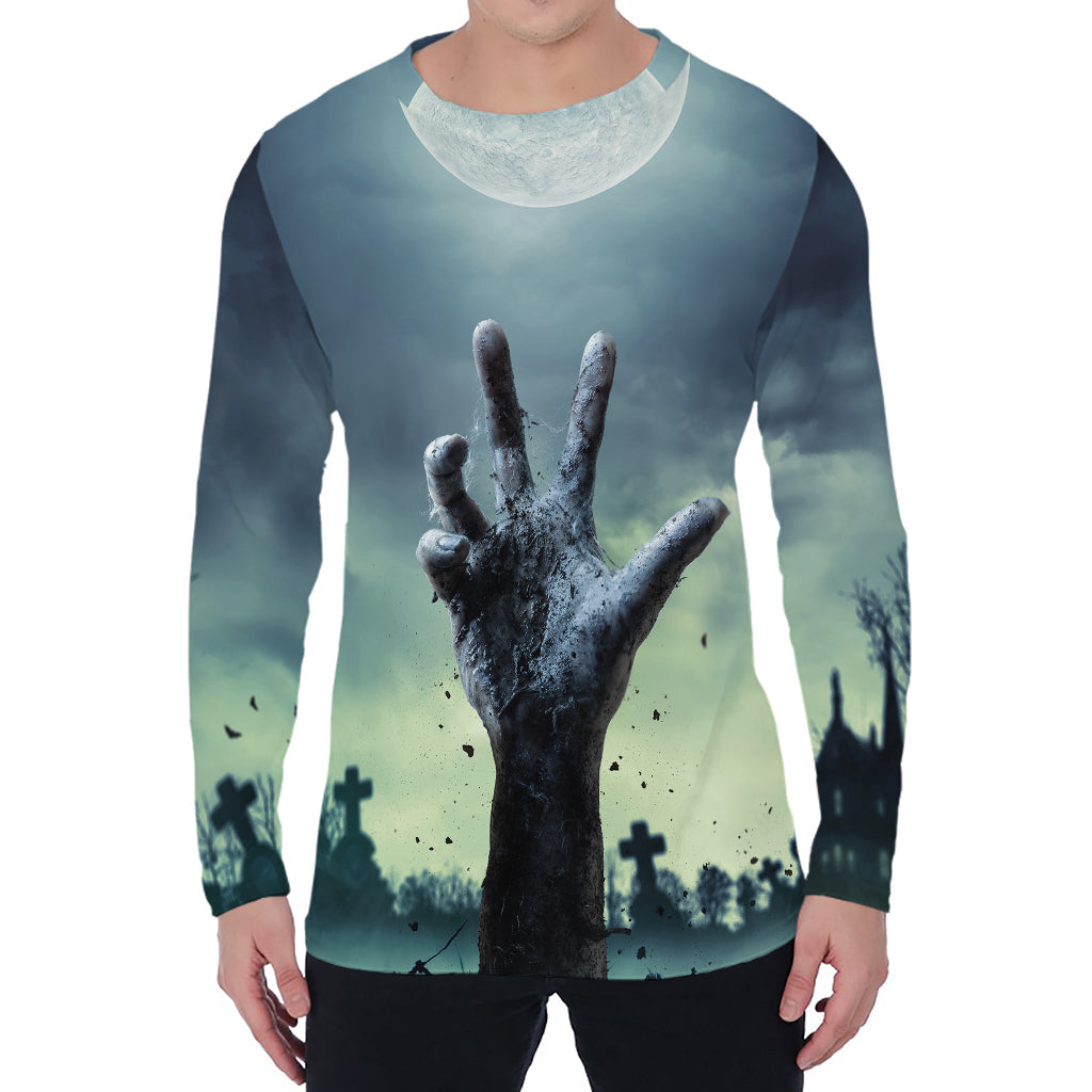 Zombie Hand Rising From Grave Print Men's Long Sleeve T-Shirt