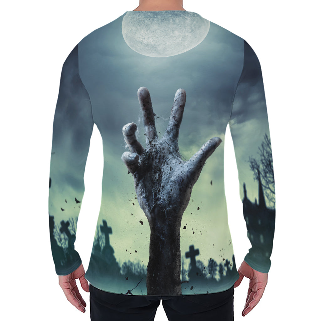 Zombie Hand Rising From Grave Print Men's Long Sleeve T-Shirt