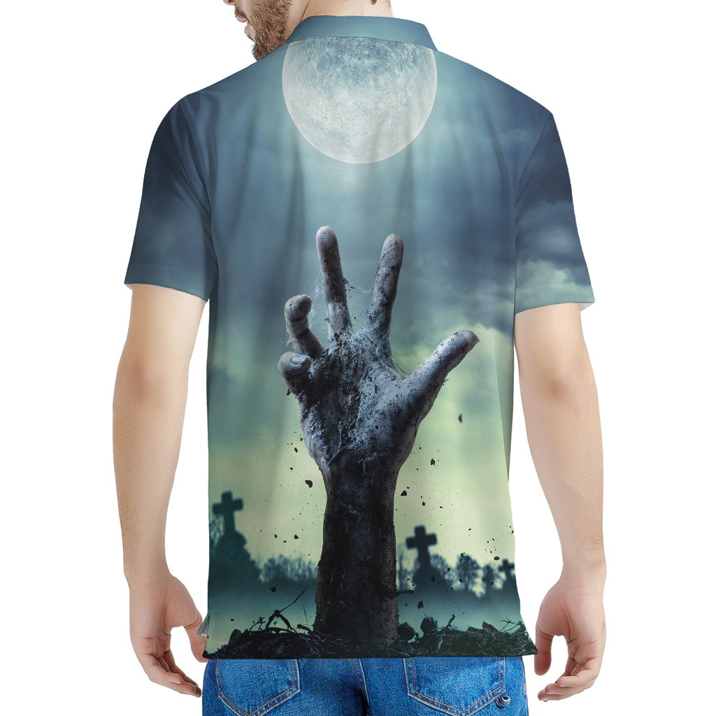 Zombie Hand Rising From Grave Print Men's Polo Shirt