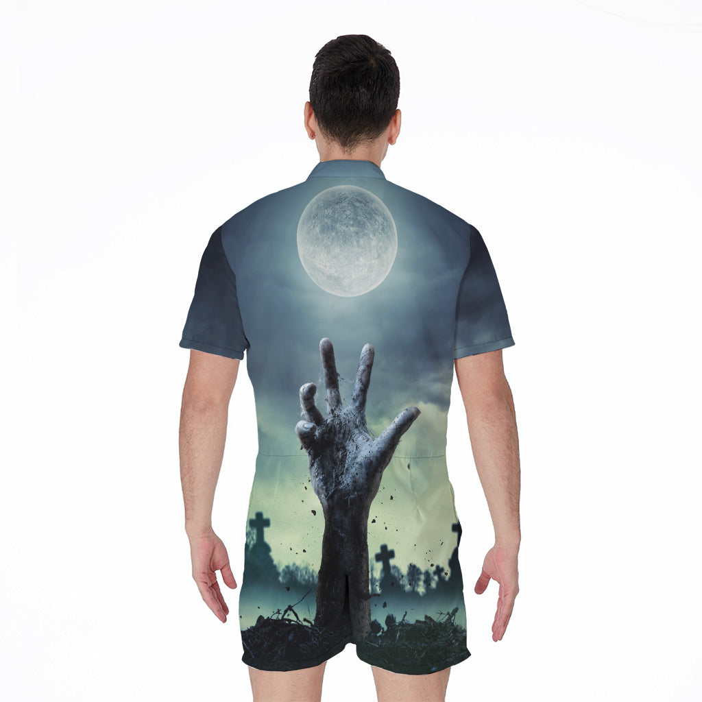 Zombie Hand Rising From Grave Print Men's Rompers