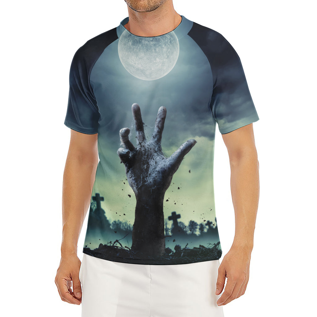 Zombie Hand Rising From Grave Print Men's Short Sleeve Rash Guard