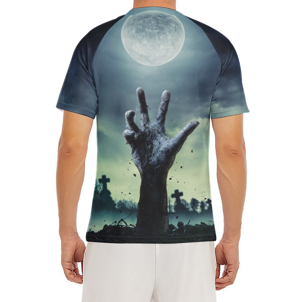 Zombie Hand Rising From Grave Print Men's Short Sleeve Rash Guard