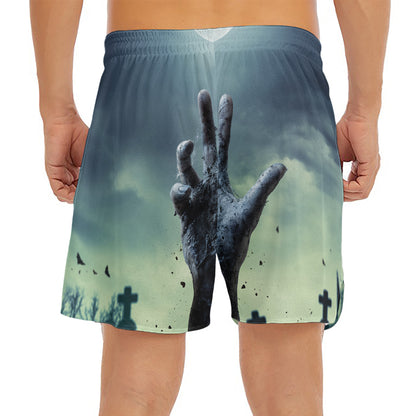 Zombie Hand Rising From Grave Print Men's Split Running Shorts