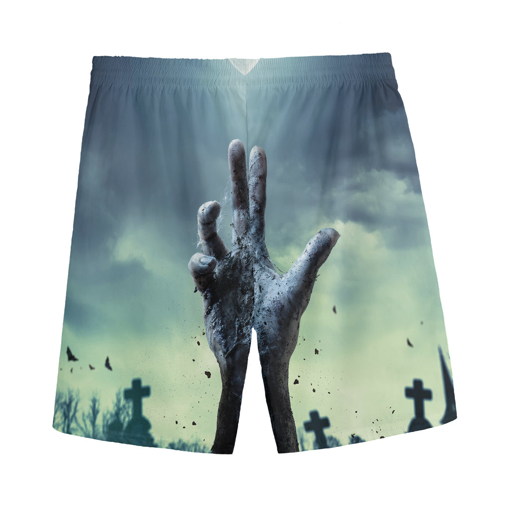 Zombie Hand Rising From Grave Print Men's Sports Shorts