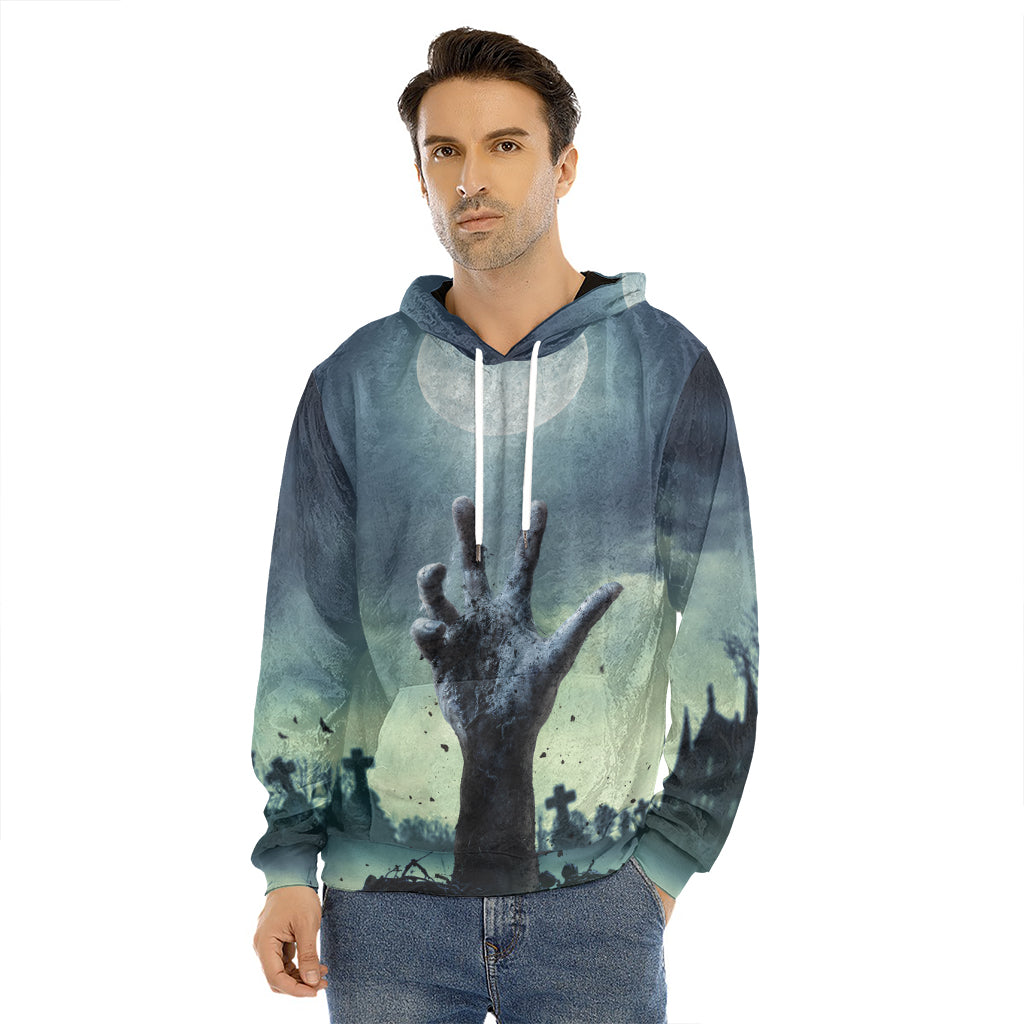 Zombie Hand Rising From Grave Print Men's Velvet Pullover Hoodie