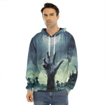 Zombie Hand Rising From Grave Print Men's Velvet Pullover Hoodie