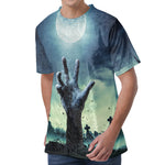 Zombie Hand Rising From Grave Print Men's Velvet T-Shirt