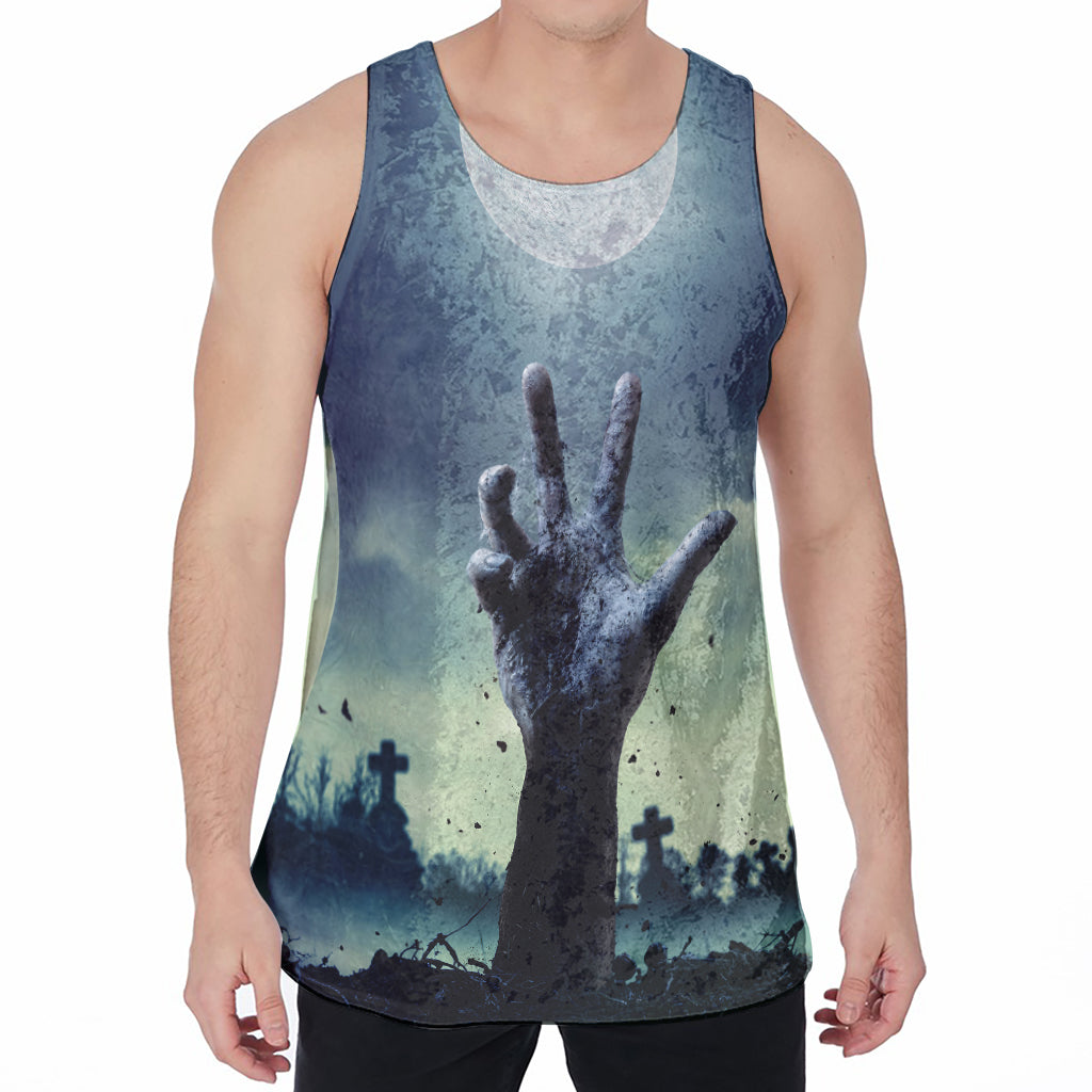 Zombie Hand Rising From Grave Print Men's Velvet Tank Top