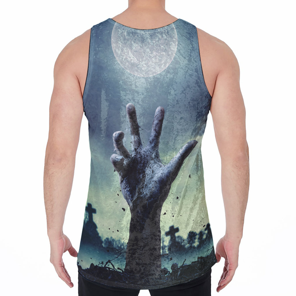 Zombie Hand Rising From Grave Print Men's Velvet Tank Top