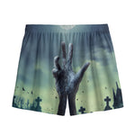 Zombie Hand Rising From Grave Print Mesh Shorts