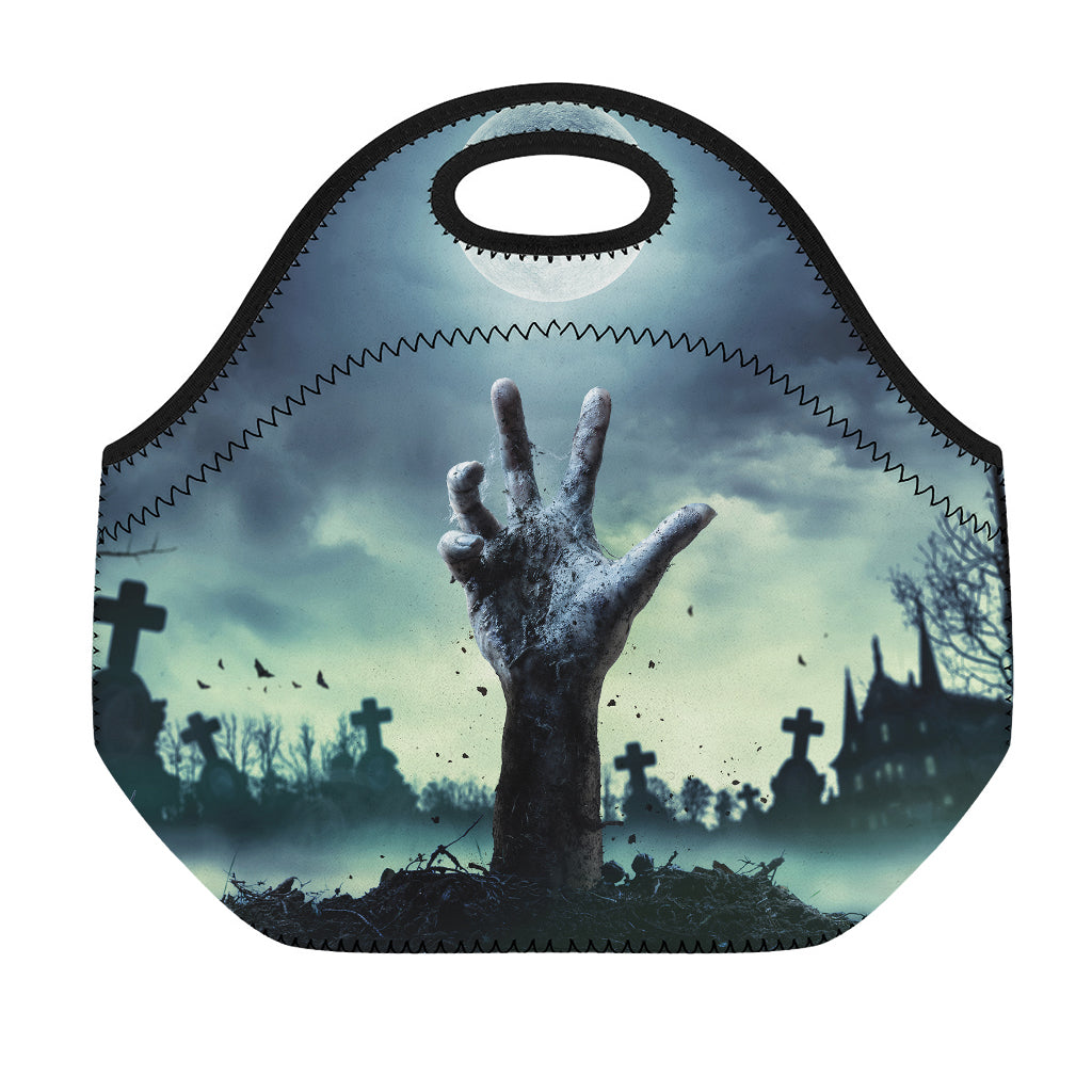 Zombie Hand Rising From Grave Print Neoprene Lunch Bag