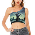 Zombie Hand Rising From Grave Print One Shoulder Crop Top