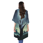 Zombie Hand Rising From Grave Print Open Front Beach Cover Up