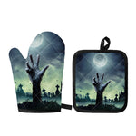 Zombie Hand Rising From Grave Print Oven Mitt And Pot Holder Set