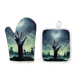 Zombie Hand Rising From Grave Print Oven Mitt And Pot Holder Set