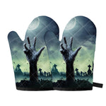 Zombie Hand Rising From Grave Print Oven Mitts