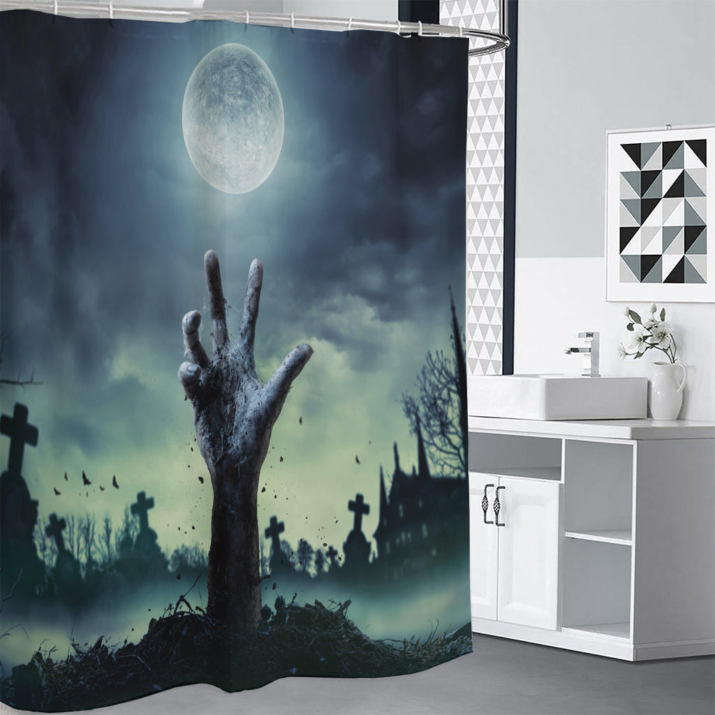 Zombie Hand Rising From Grave Print Premium Shower Curtain