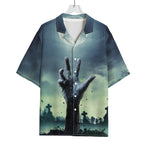Zombie Hand Rising From Grave Print Rayon Hawaiian Shirt