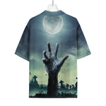 Zombie Hand Rising From Grave Print Rayon Hawaiian Shirt
