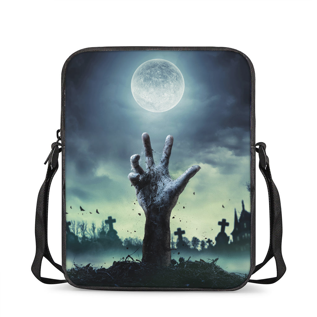 Zombie Hand Rising From Grave Print Rectangular Crossbody Bag