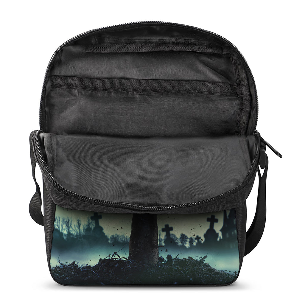 Zombie Hand Rising From Grave Print Rectangular Crossbody Bag