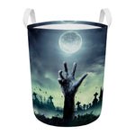 Zombie Hand Rising From Grave Print Round Laundry Basket