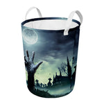 Zombie Hand Rising From Grave Print Round Laundry Basket