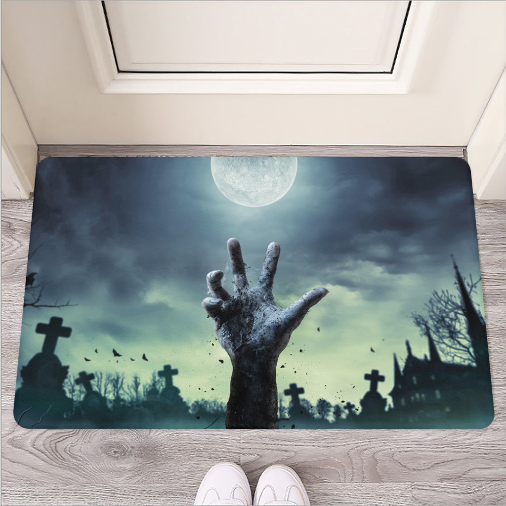 Zombie Hand Rising From Grave Print Rubber Doormat