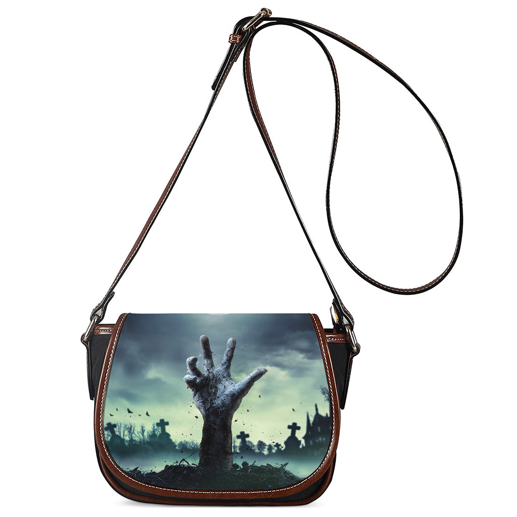 Zombie Hand Rising From Grave Print Saddle Bag