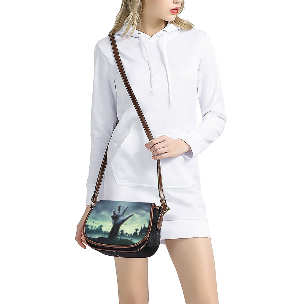 Zombie Hand Rising From Grave Print Saddle Bag