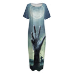 Zombie Hand Rising From Grave Print Short Sleeve Long Nightdress