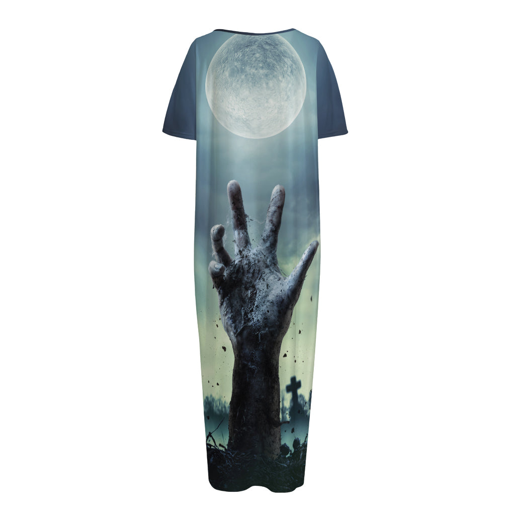 Zombie Hand Rising From Grave Print Short Sleeve Long Nightdress