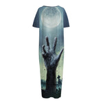 Zombie Hand Rising From Grave Print Short Sleeve Long Nightdress