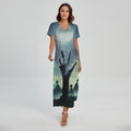 Zombie Hand Rising From Grave Print Short Sleeve Maxi Dress