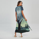 Zombie Hand Rising From Grave Print Short Sleeve Maxi Dress