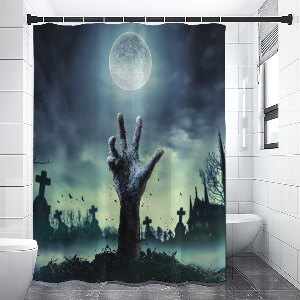 Zombie Hand Rising From Grave Print Shower Curtain