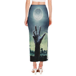 Zombie Hand Rising From Grave Print Side Slit Maxi Skirt